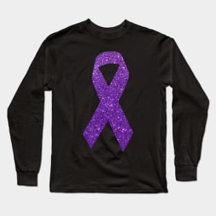 Purple Faux Glitter Awareness Ribbon Long Sleeve T-Shirt